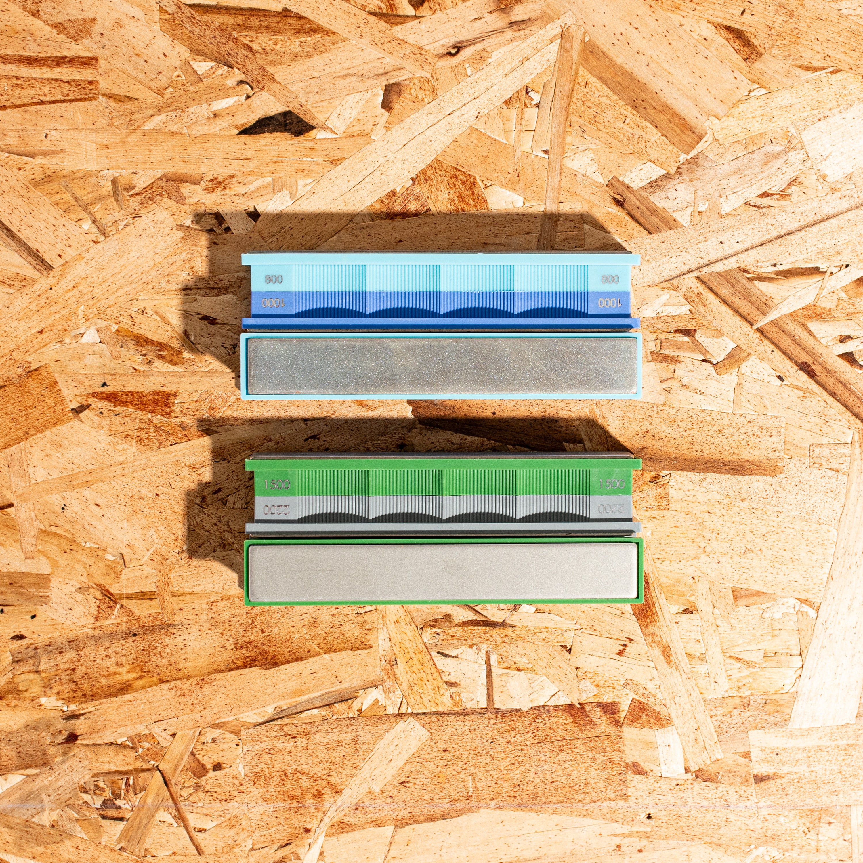 Edge Kit I (EDC/Kitchen) diamond sharpening stones in close-up at high zoom from above.