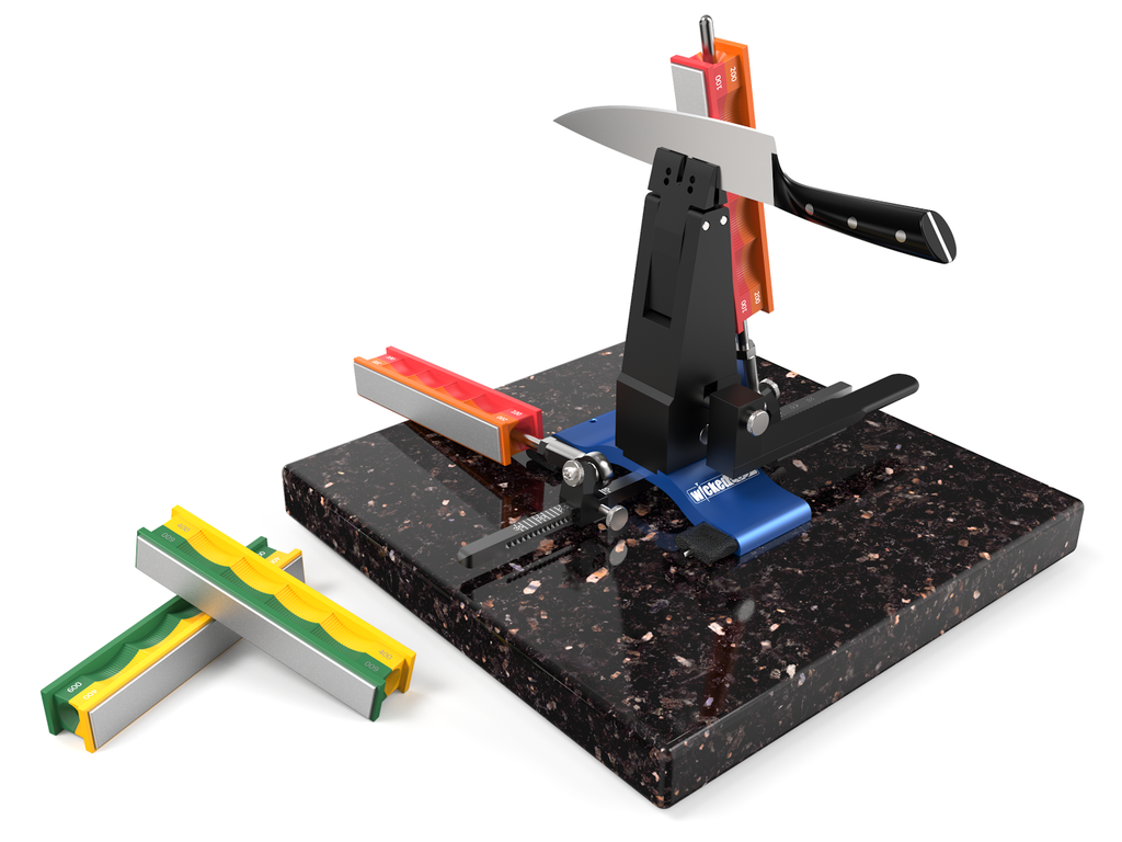 Pro-Pack III sharpener on black granite surface at close-up from front angle.