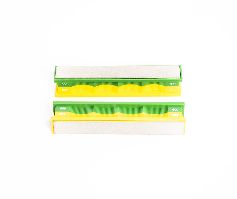 Premium 400/600 Grit Diamond Stones Pack sharpening stones in close-up studio setting from front view.