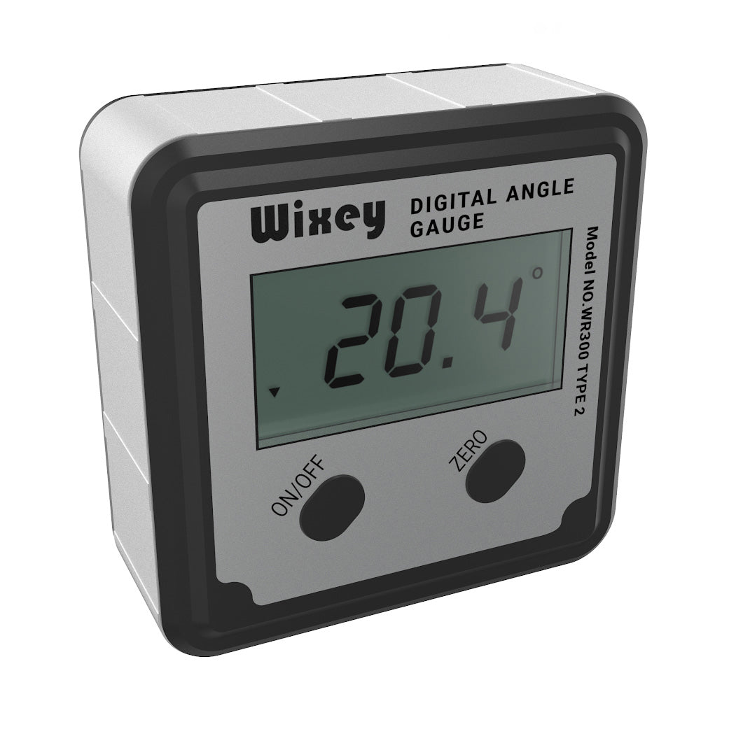 Wixey WR300 Type 2 Digital Angle Gauge in close-up product photo at medium zoom from front angle.