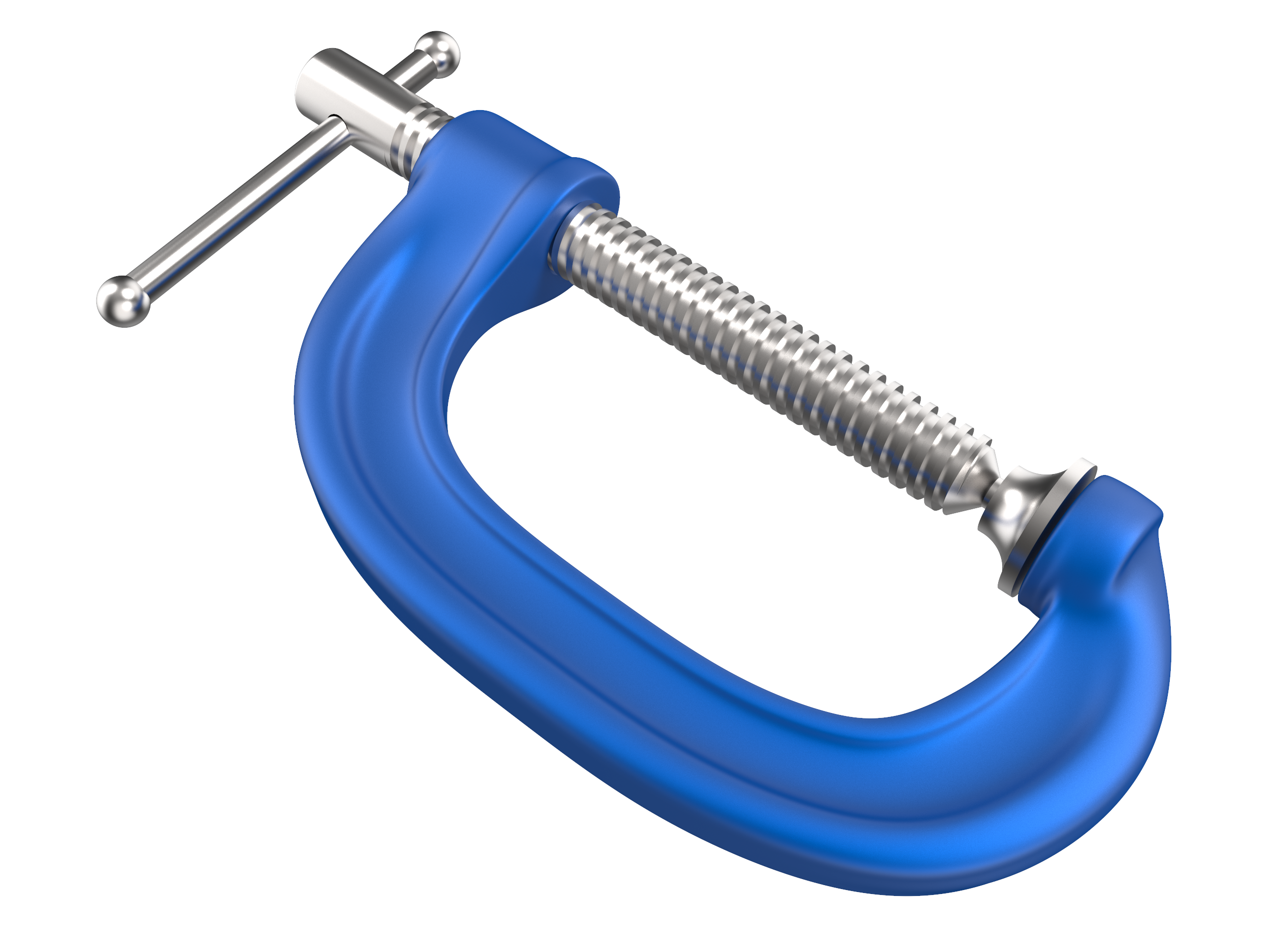 A blue C-clamp top view.