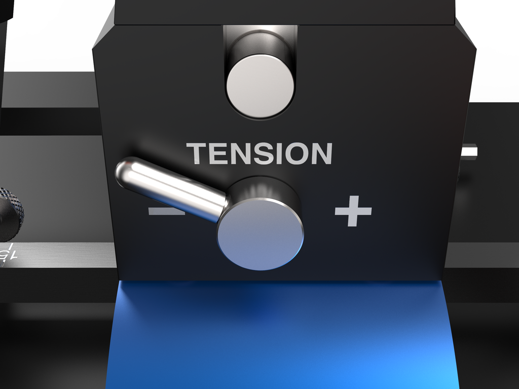 Pro-Pack III precision knife sharpener tension knob closeup on black base with blue accent.