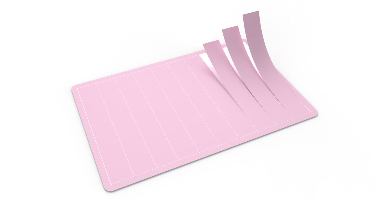 1 Micron Diamond Lapping Film sheets in flat lay on white background at close-up from top-down angle.